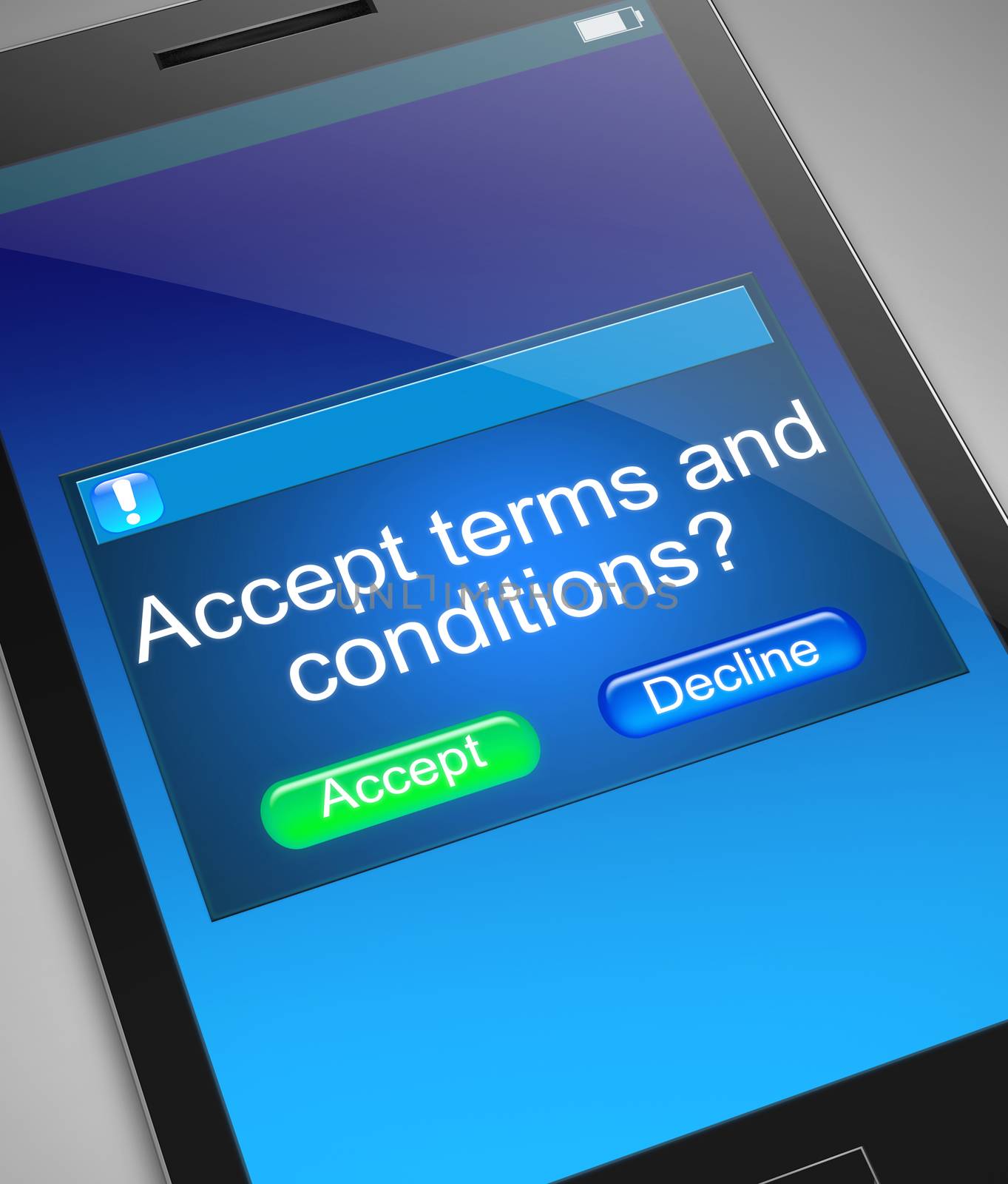 Illustration depicting a phone with a terms and conditions concept.
