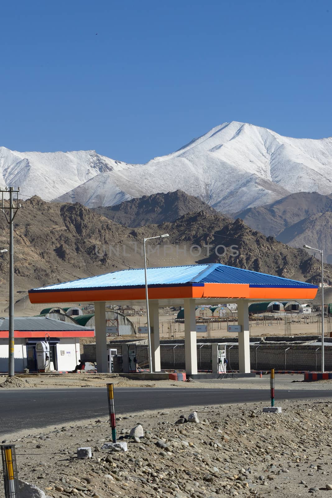 petrol station in leh town, Leh Ladakh, India by think4photop