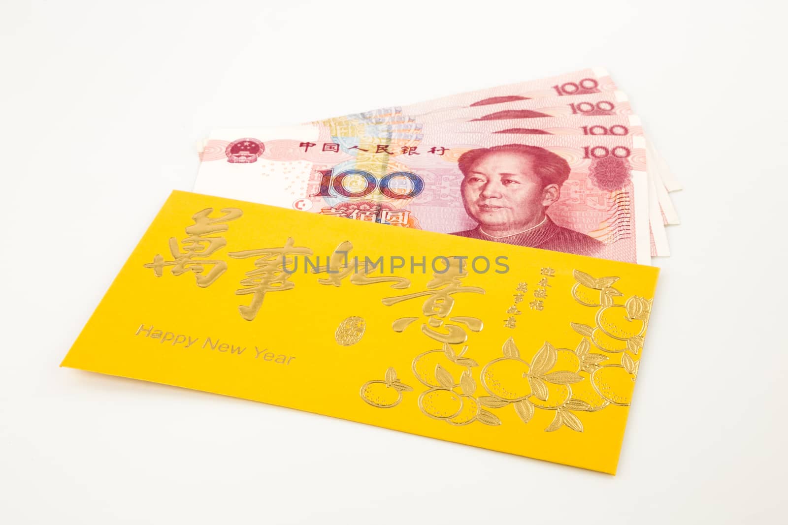 money yuan cash banknote and gold envelope, celebrate chinese new year and asian culture