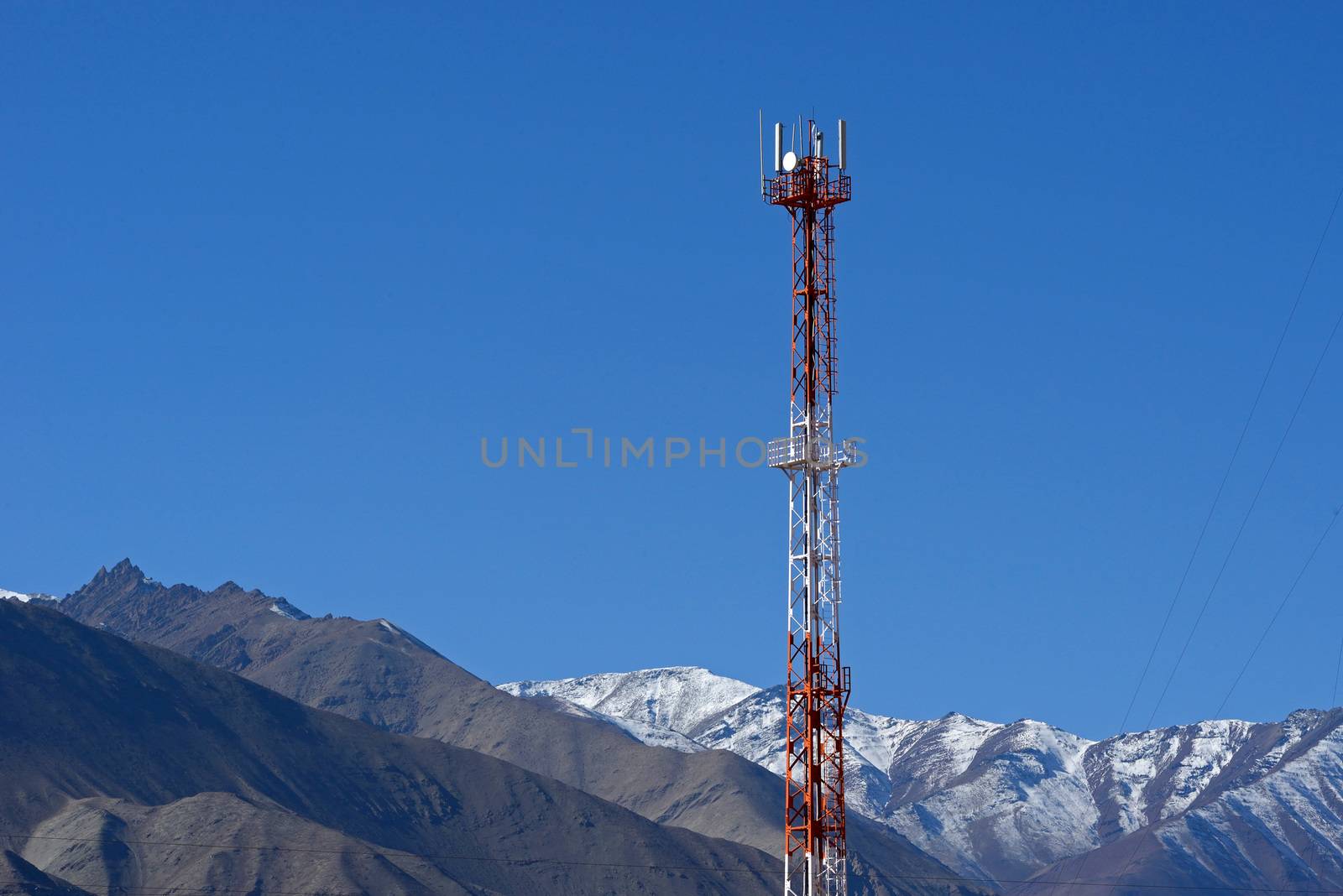 Tower of telecommunications on mountain, leh, ladakh, india by think4photop