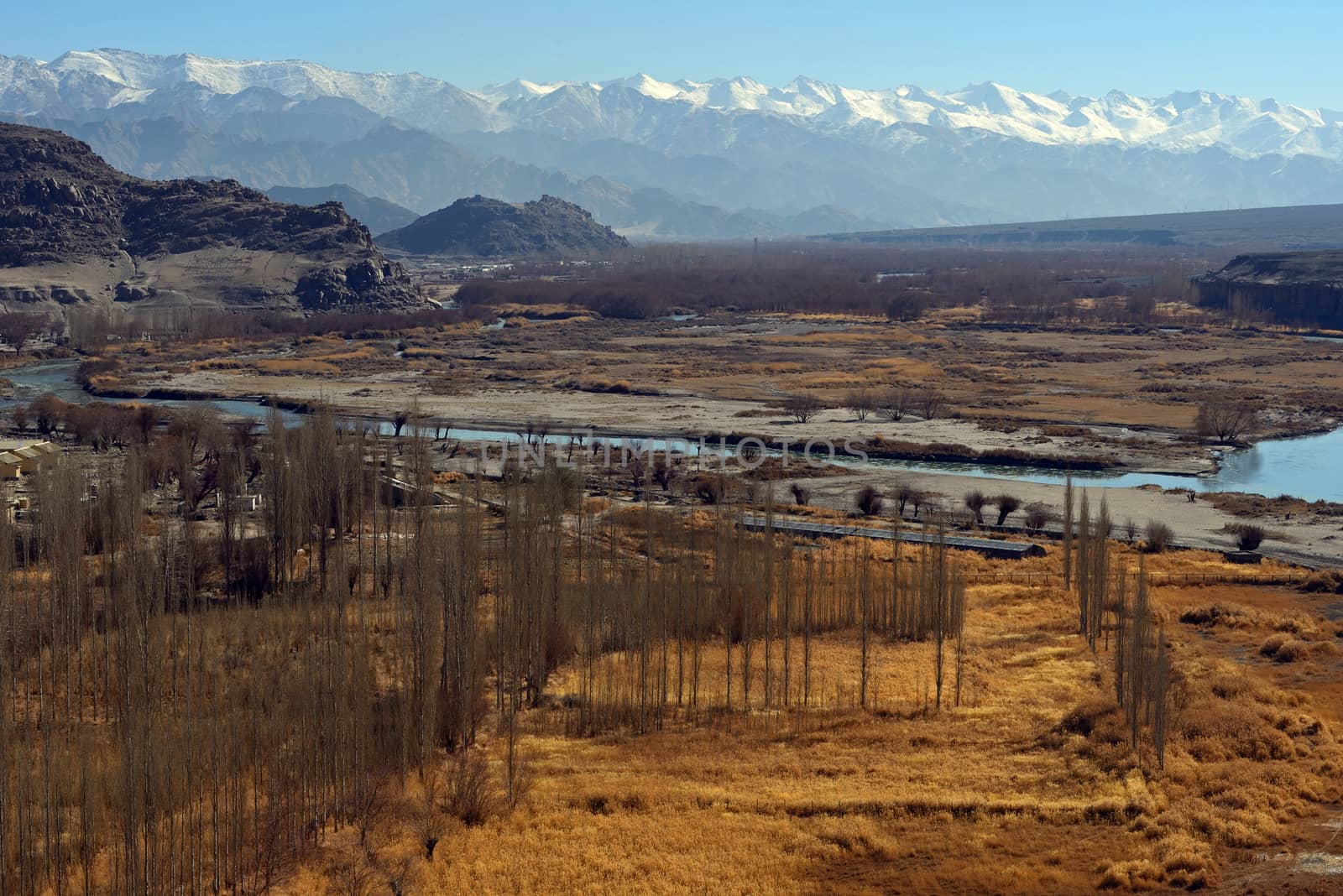 landscape with mountain, rock and stream at Ladakh, India