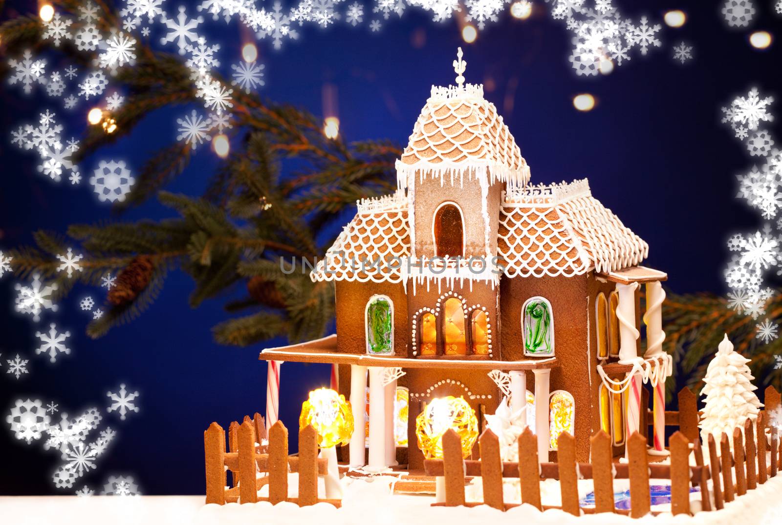gingerbread house over christmas background by dolgachov