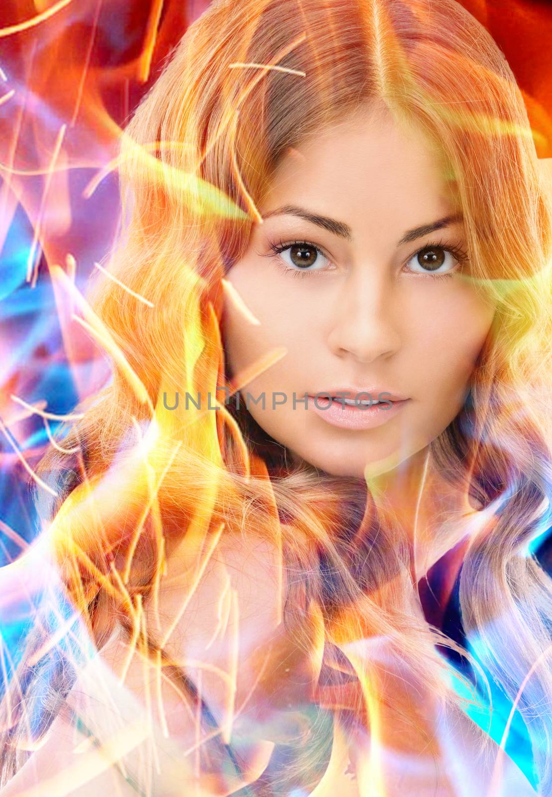 bright picture of lovely woman with fire effect