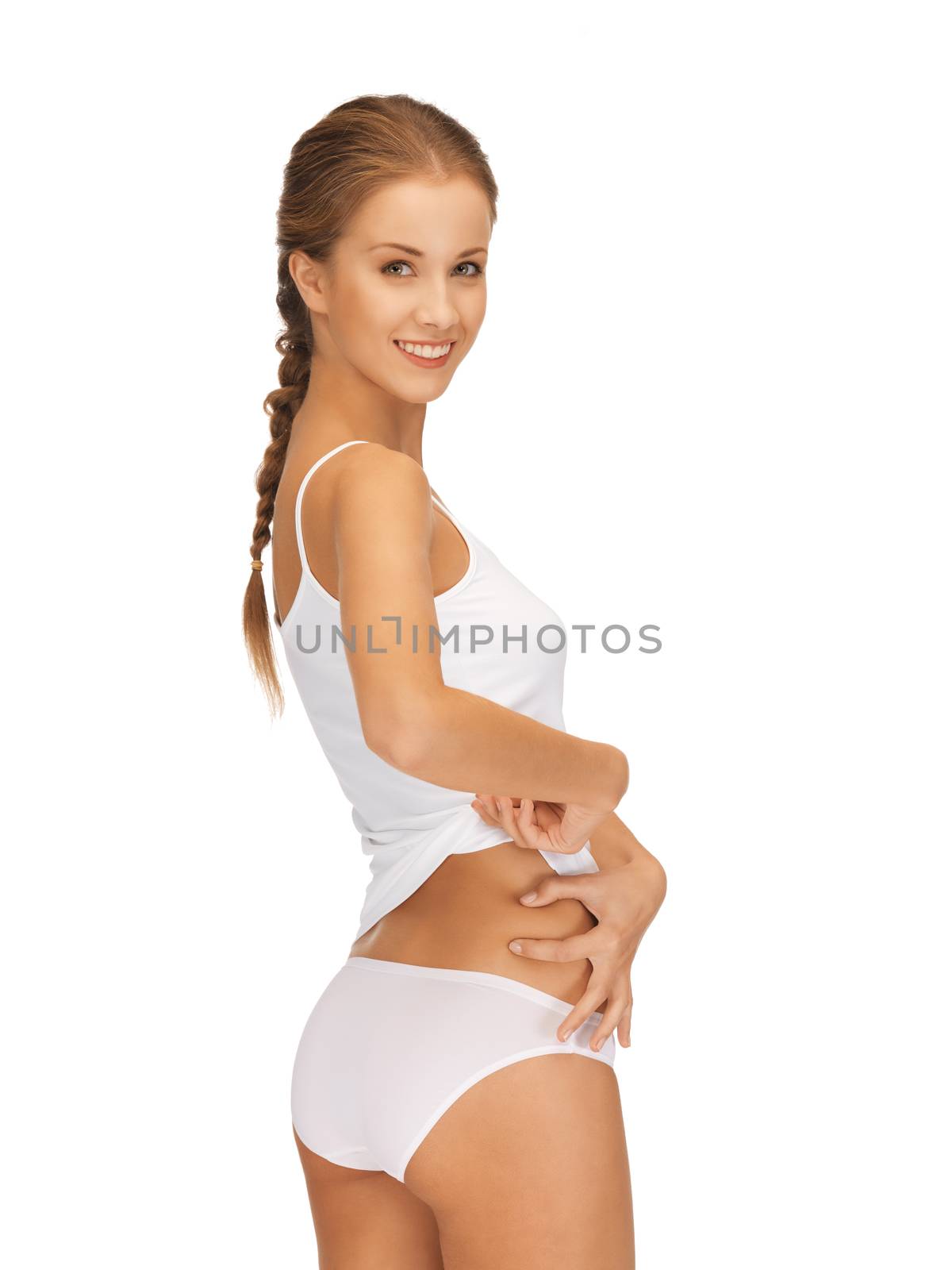 picture of woman in cotton underwear showing slimming concept