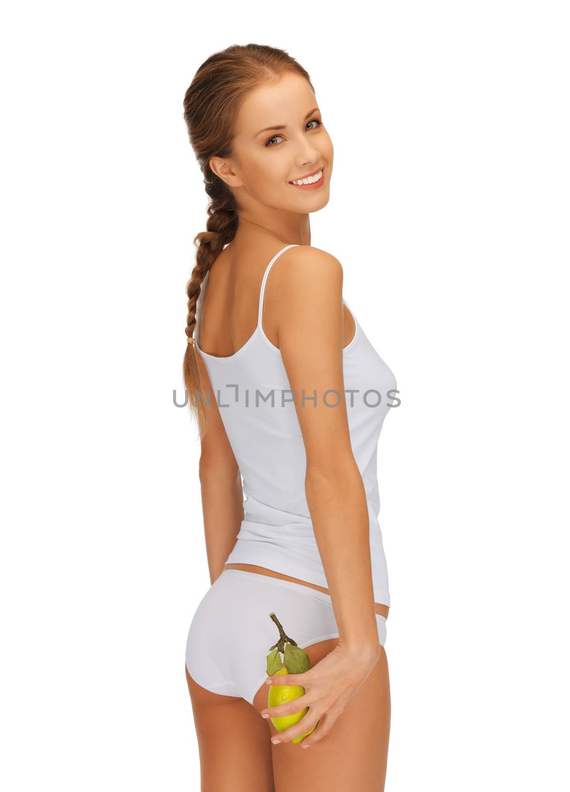 picture of woman in with yellow lemon showing slimming concept
