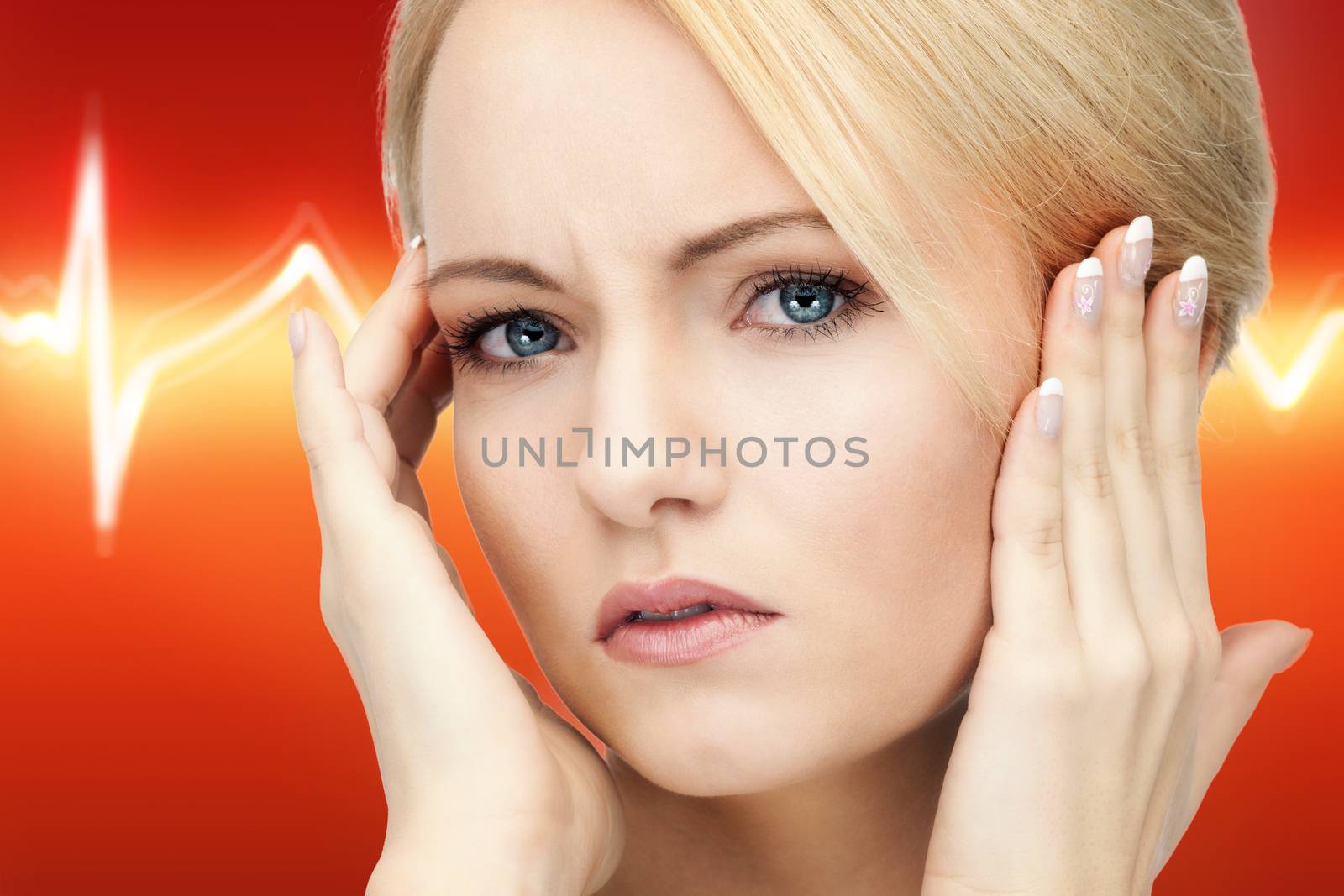 picture of lovely woman showing pain and medication concept