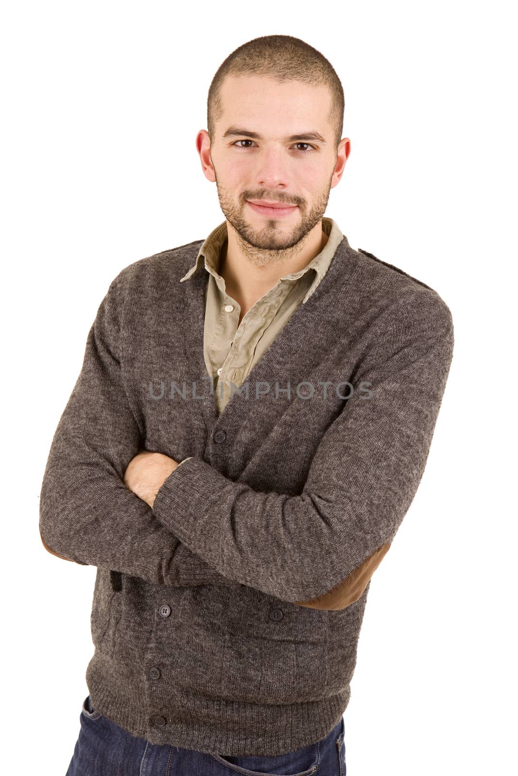 young casual man portrait, isolated on white