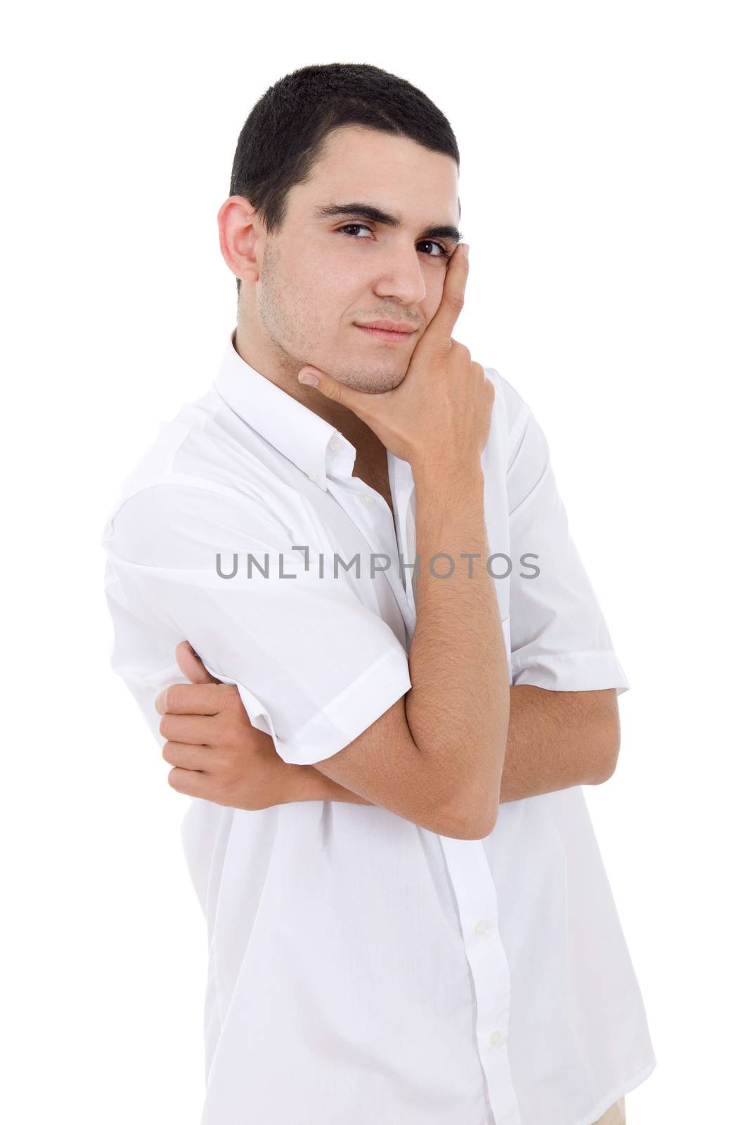 young casual man portrait, isolated on white