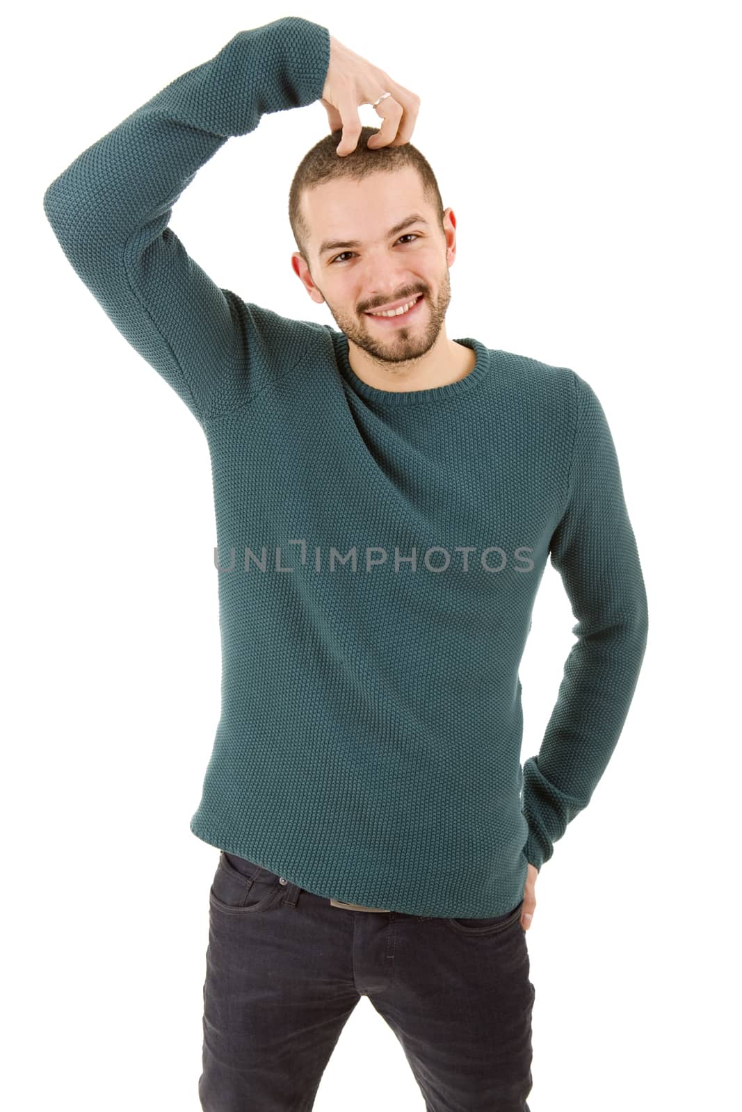 young casual man portrait, isolated on white