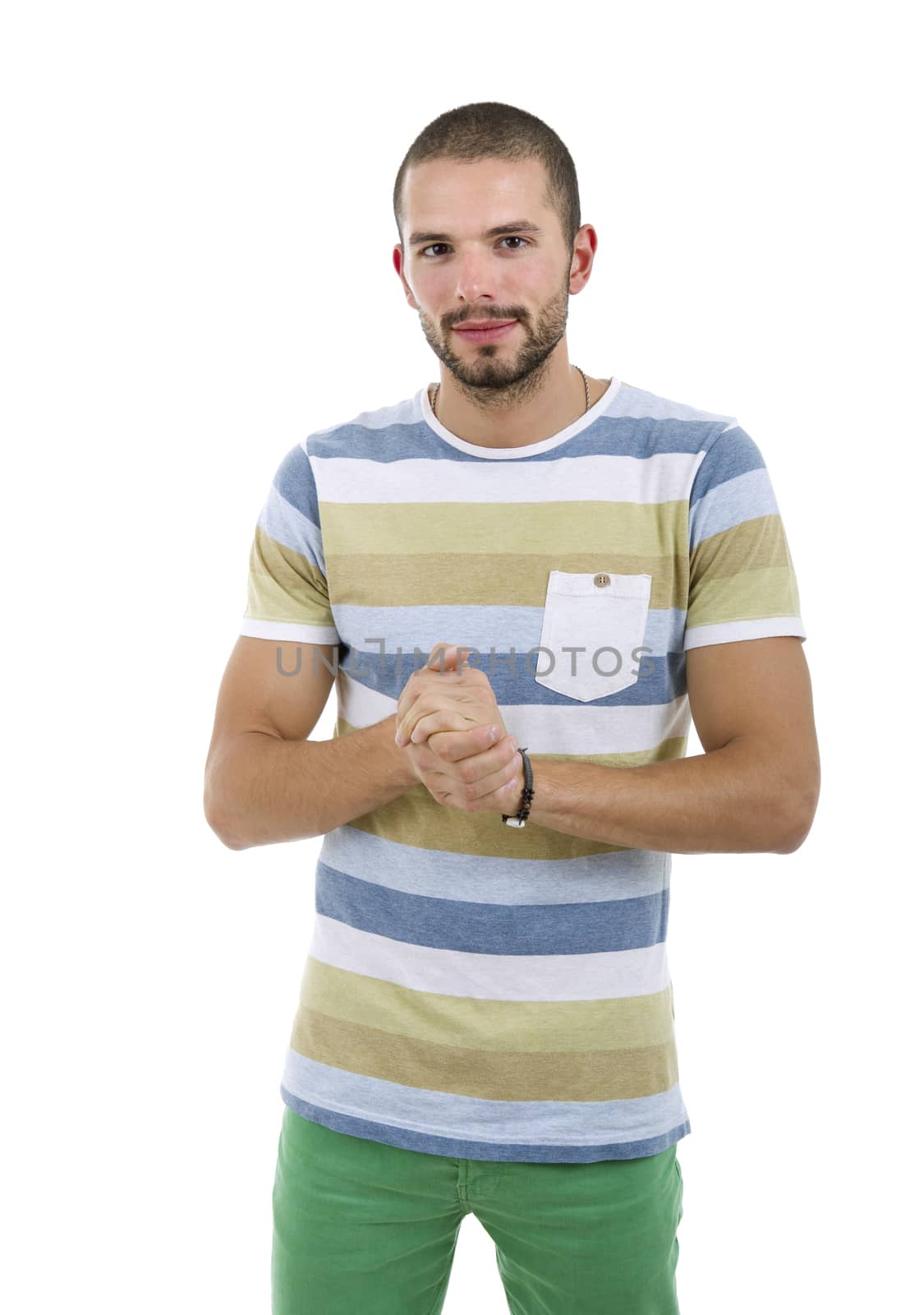 young casual man portrait, isolated on white