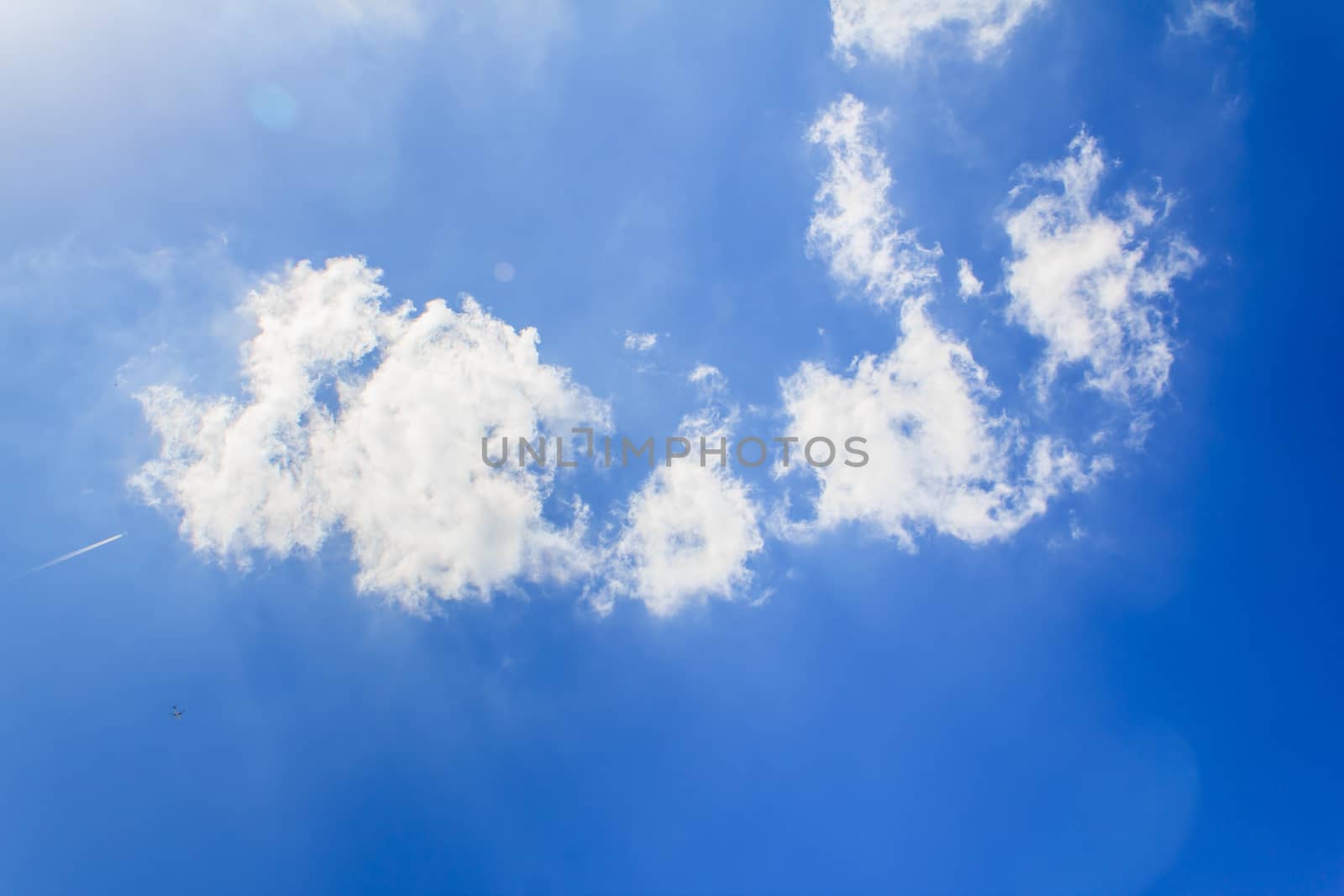 beautiful fresh, bright clouds with blue sky in bright day for scene and background