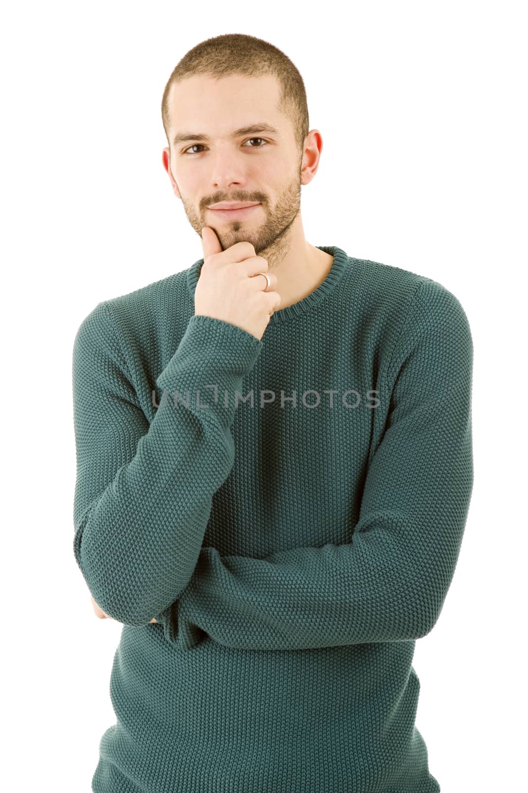 young casual man portrait, isolated on white