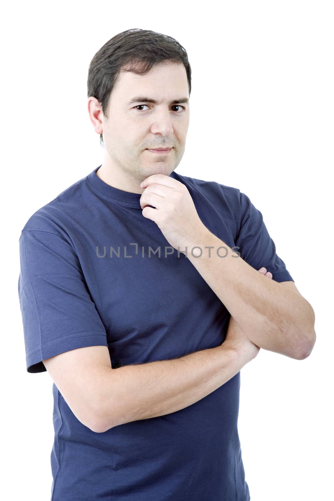 young casual man portrait, isolated on white