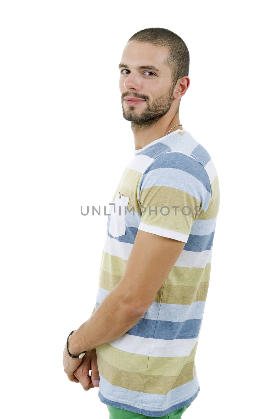 young casual man portrait, isolated on white