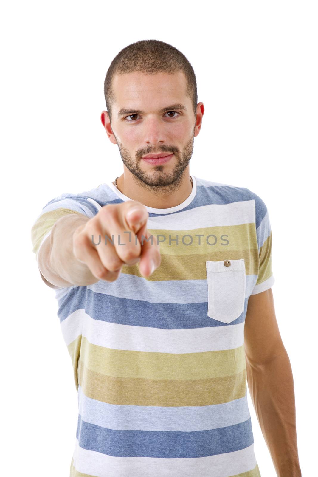 young casual man portrait, isolated on white