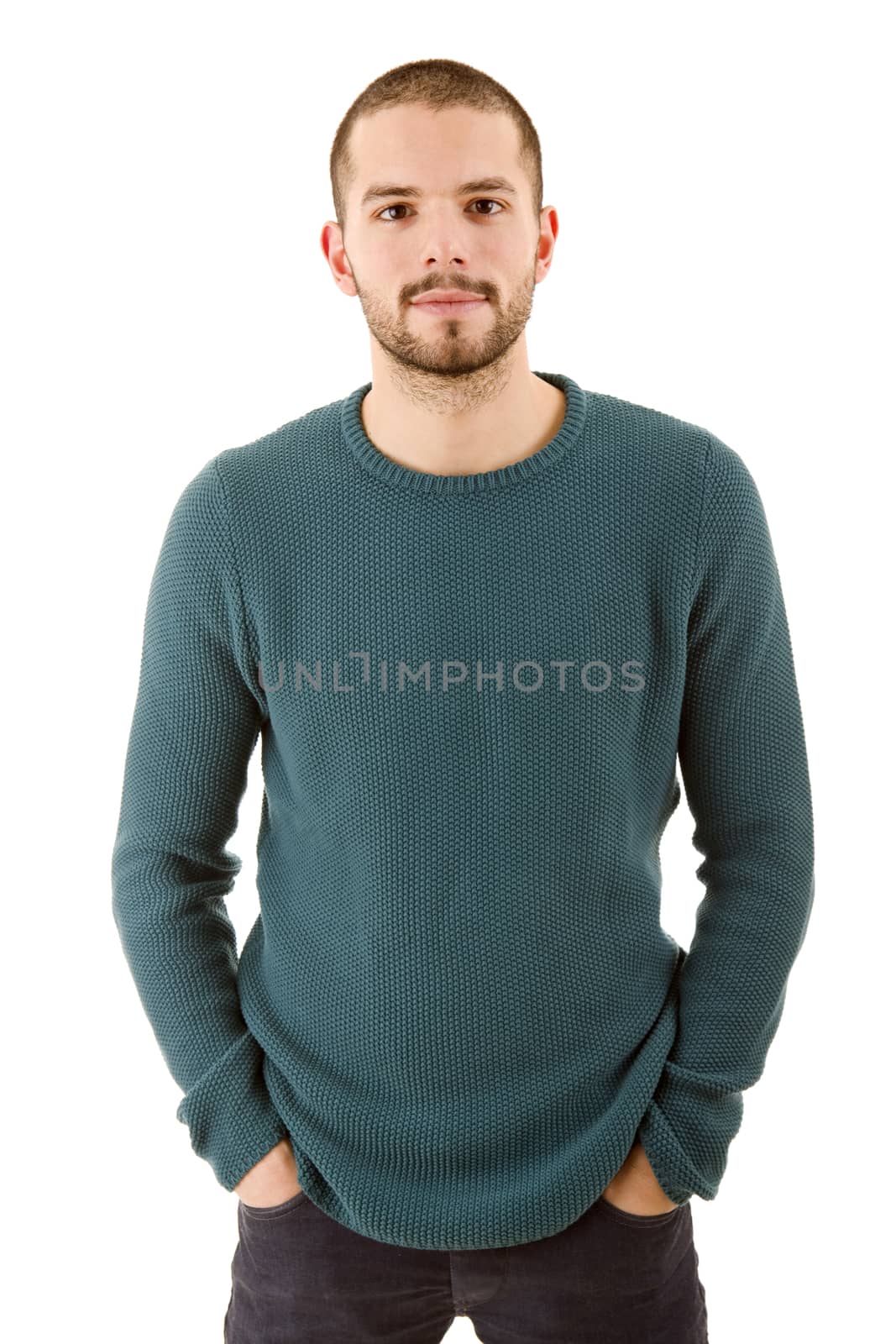 young casual man portrait, isolated on white