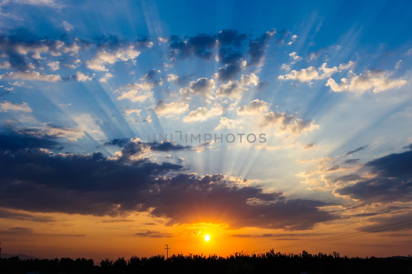 Dramatic orange-blue sunset somewhere in Turkey