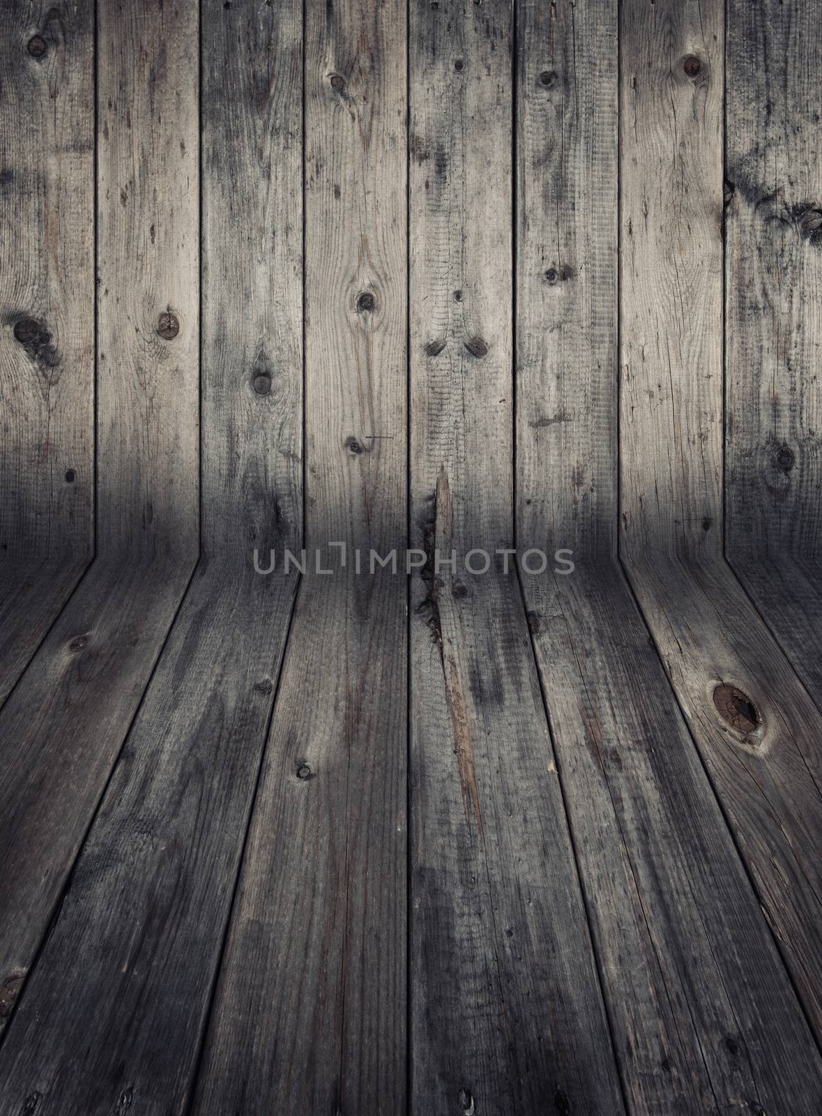 Wooden wall and flooring. Weathered wood.