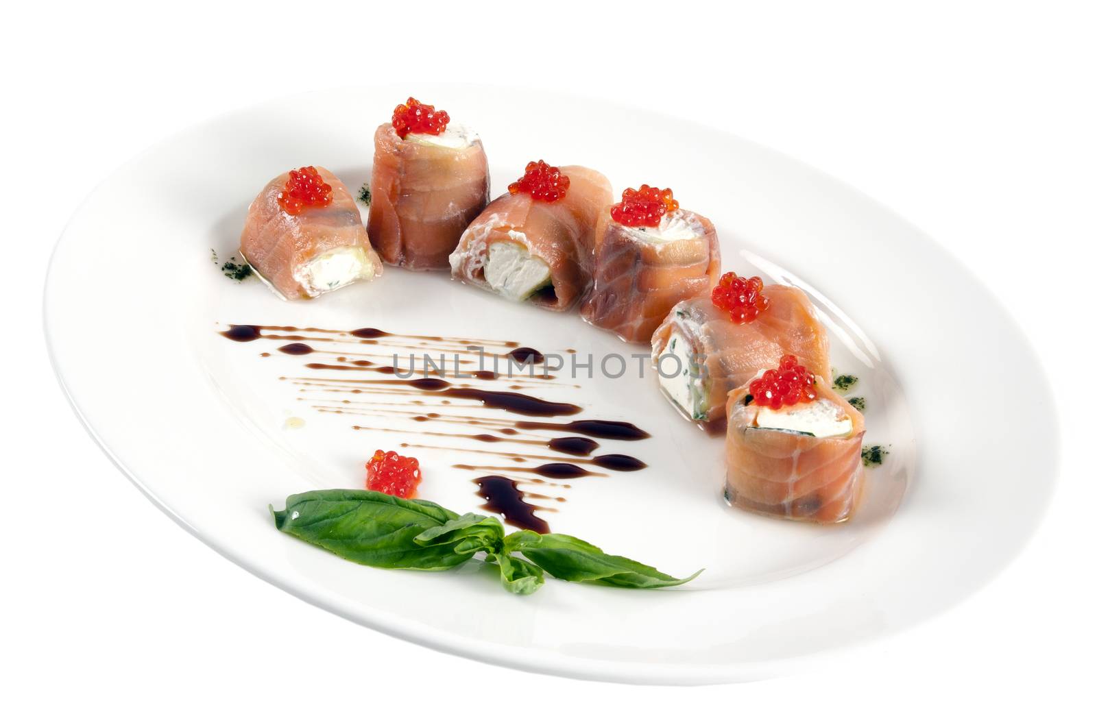 Tasty and beautiful food in a restaurant on a white background