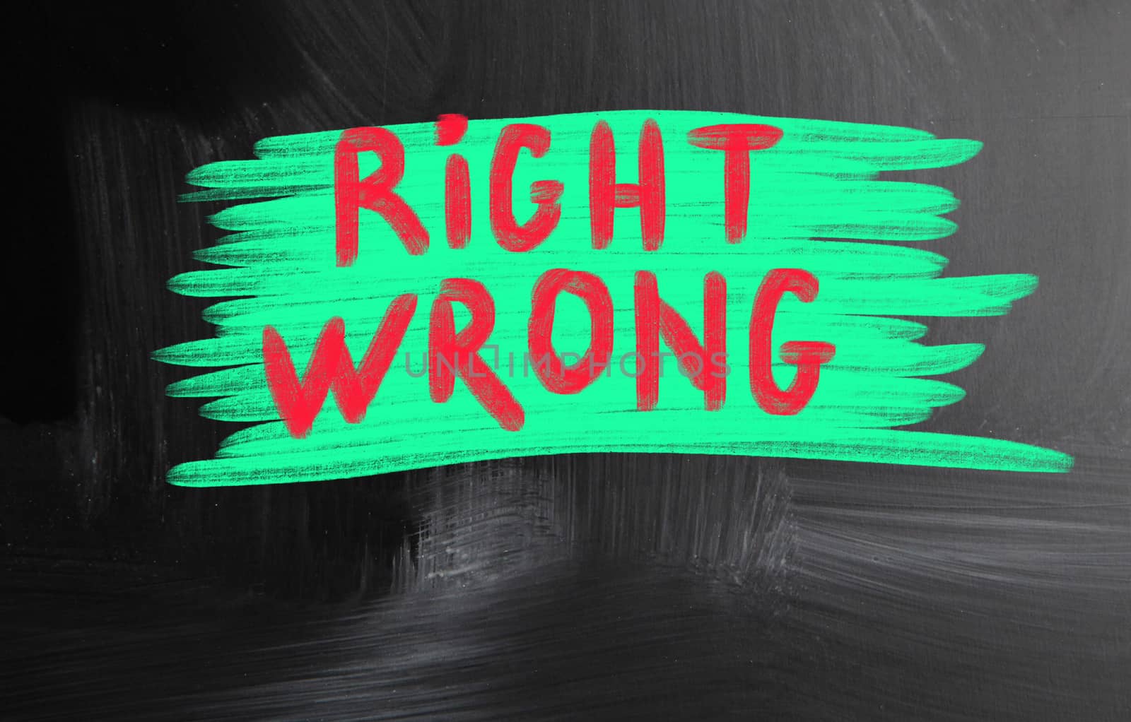 right wrong handwritten with chalk on a blackboard