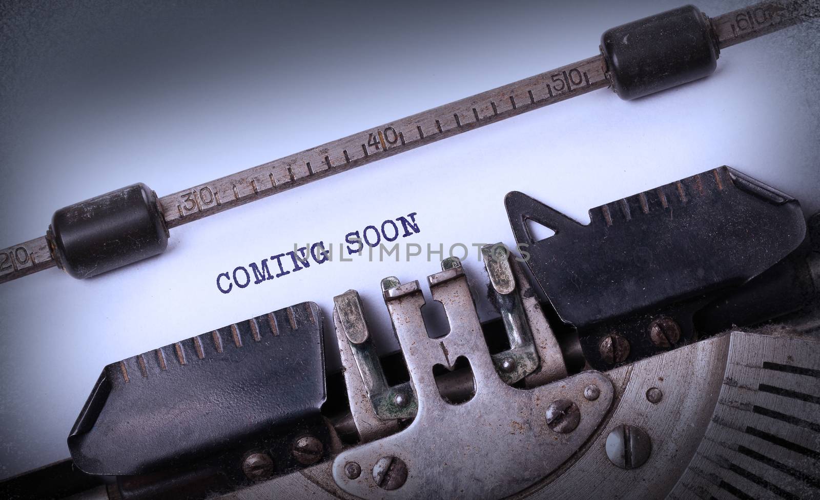 Vintage inscription made by old typewriter, coming soon