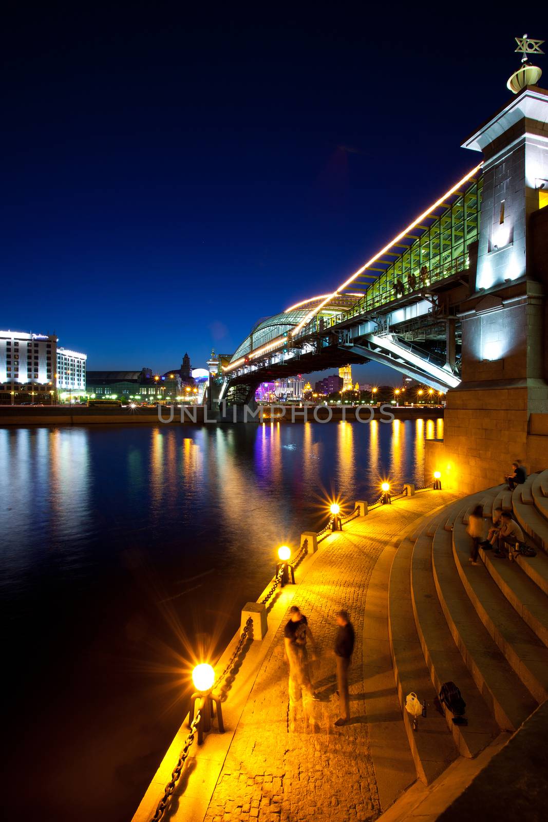 moscow city night landscape with a bridge over the river, 22.05.2014, editorial use only