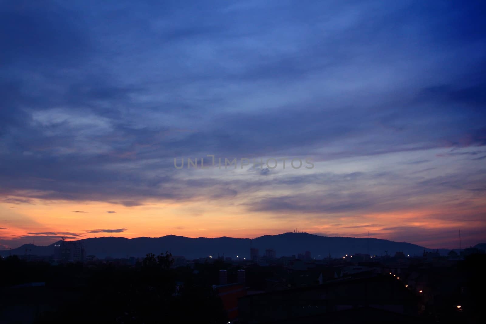Scenic mountain sunrise over Hat Yai city