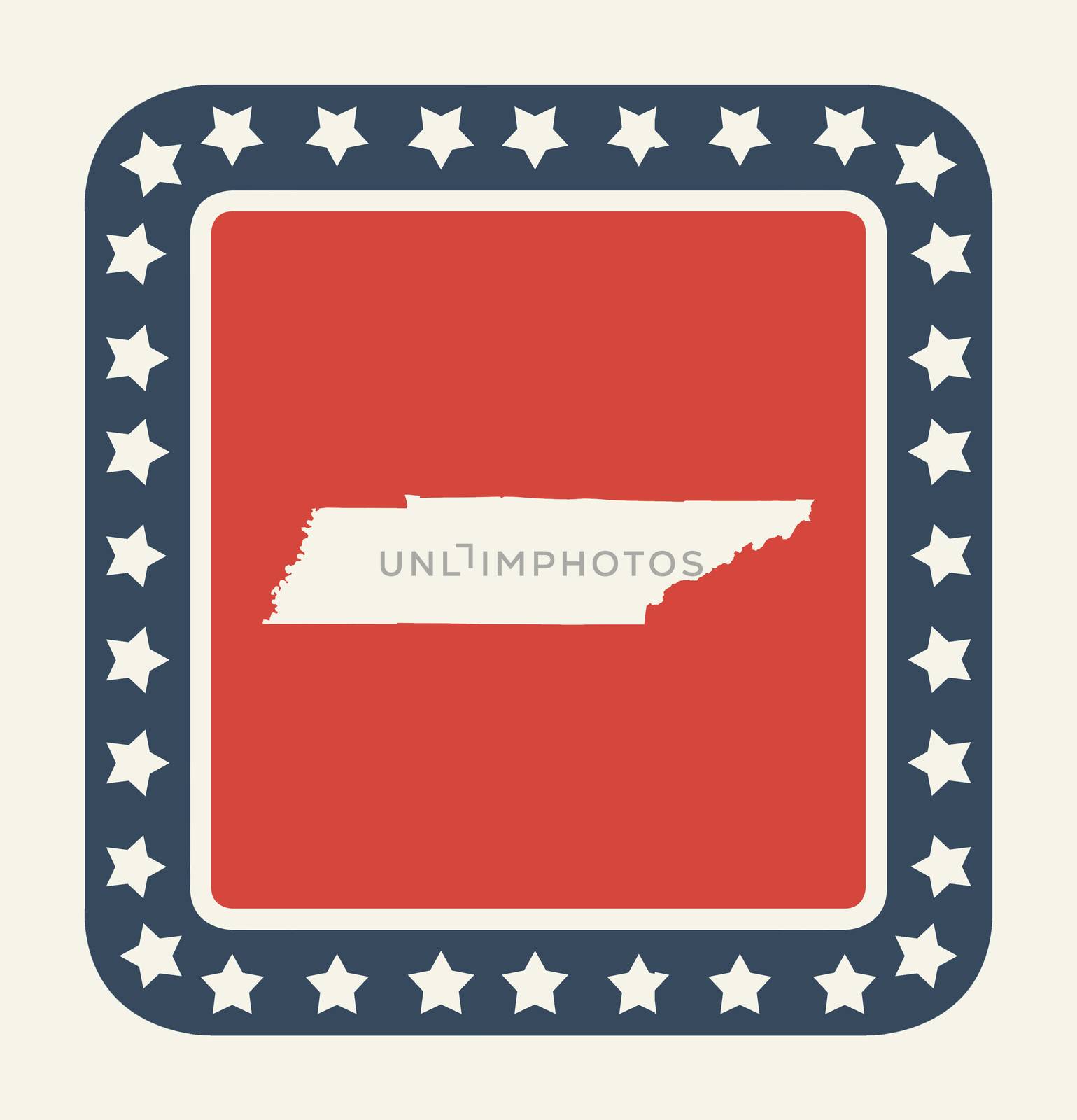 Tennessee state button on American flag in flat web design style, isolated on white background.