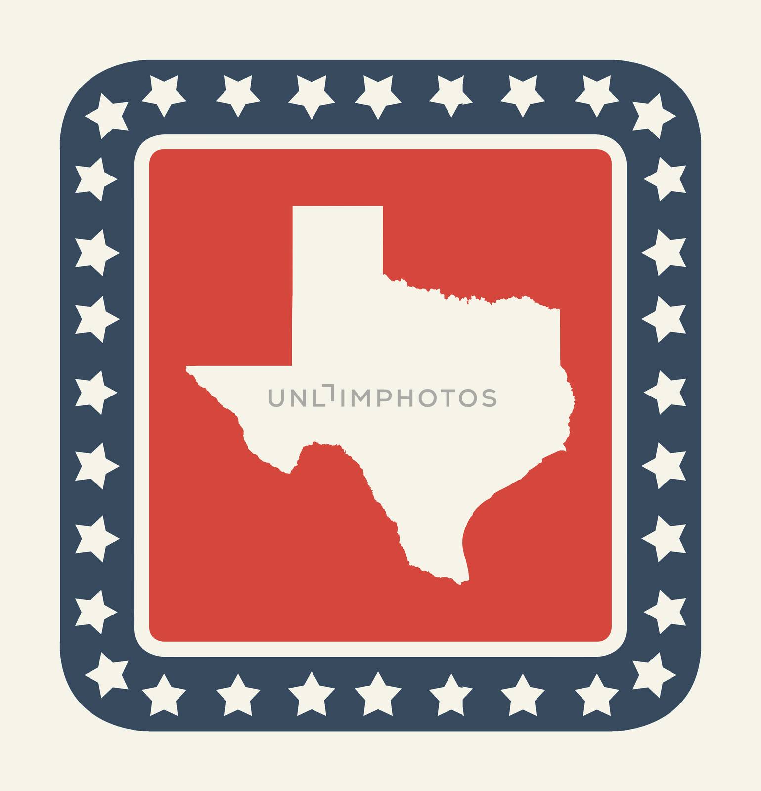 Texas state button on American flag in flat web design style, isolated on white background.