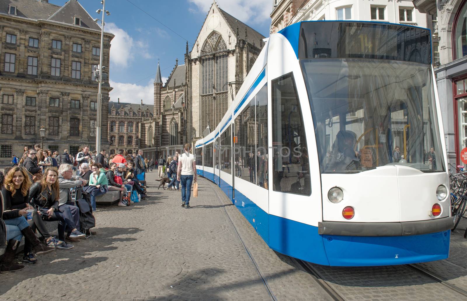 Amsterdam, The Netherlands - April 05, 2014; Public Transportation of Amsterdam providing integrated metro, tram and bus service throughout Amsterdam and its surrounding areas. Trams provide the best way to get around Amsterdam and run regularly until 12:15am.