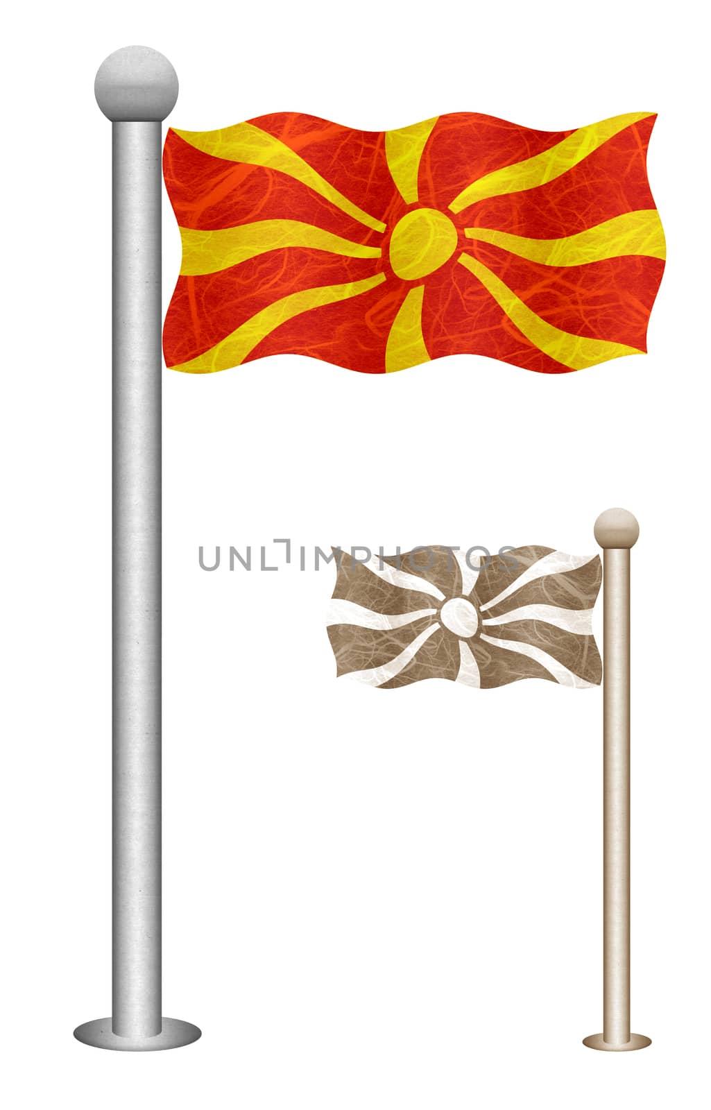 Macedonia flag waving on the wind. Flags of countries in Europe. Mulberry paper on white background.