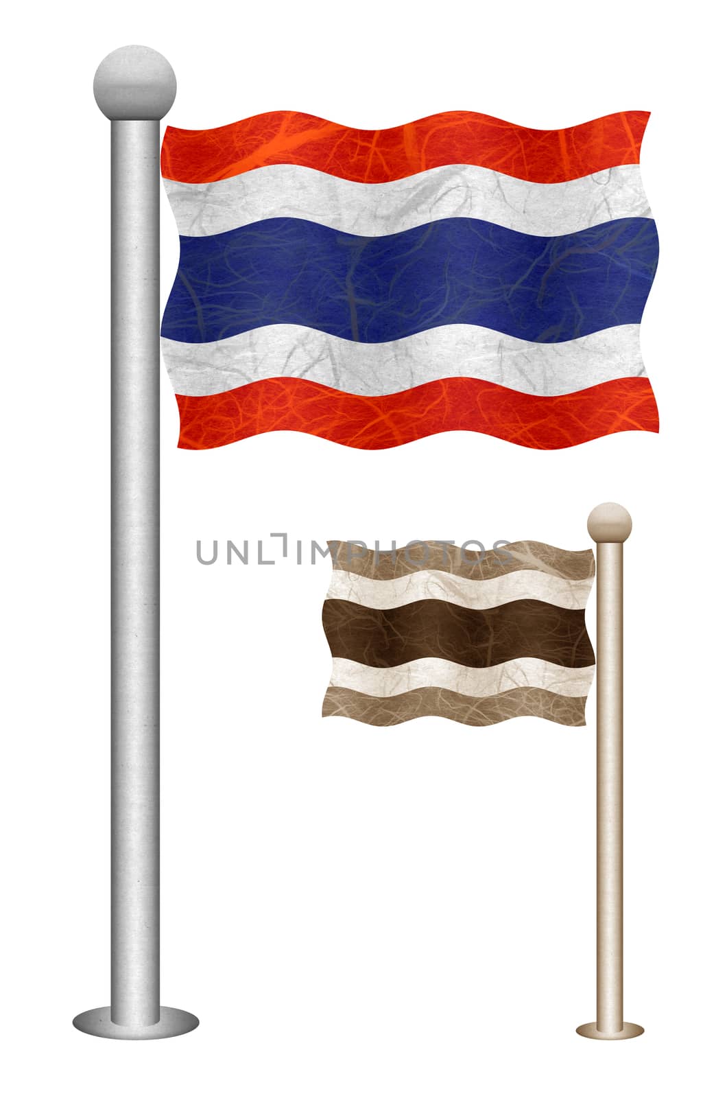 Thailand flag waving on the wind. Flags of countries in Asia. Mulberry paper on white background.