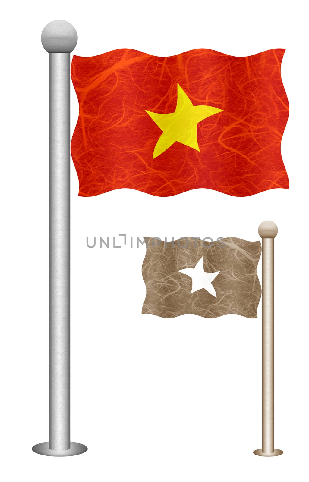 Vietnam flag waving on the wind. Flags of countries in Asia. Mulberry paper on white background.