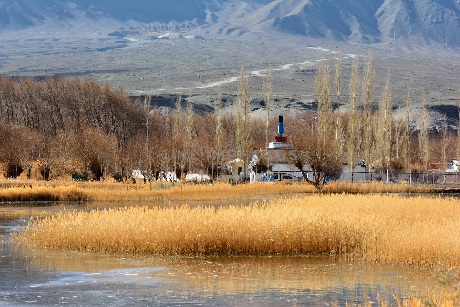 landscape with mountain, rock and stream at Ladakh, India