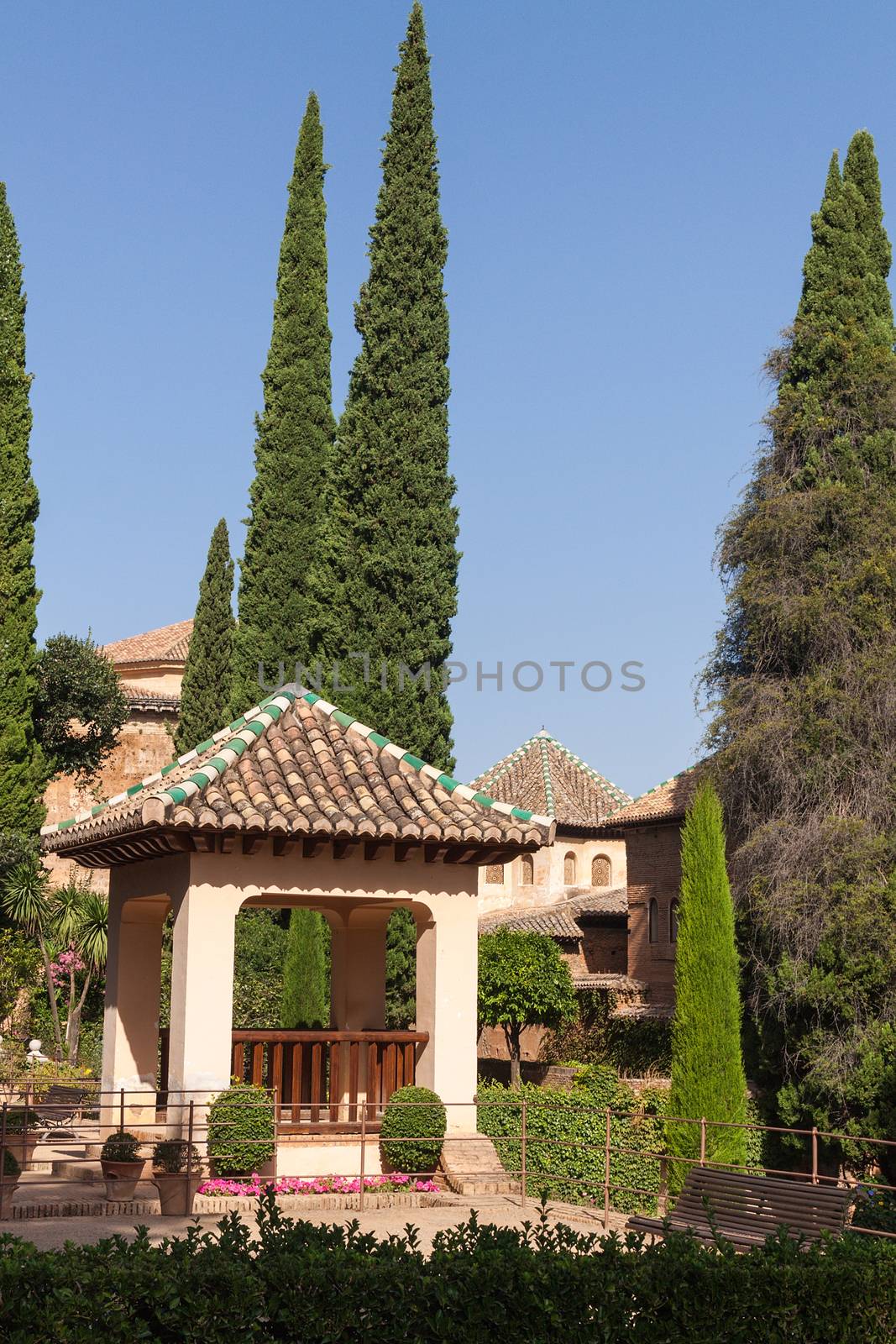 Arbour in Heneralife gardens, Alhambra, Granada, Spain