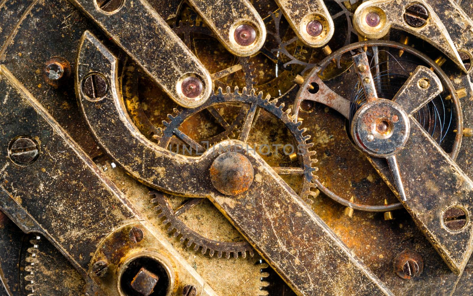 Extreme close up of the inside workings of a 17 jewels pocketwatch