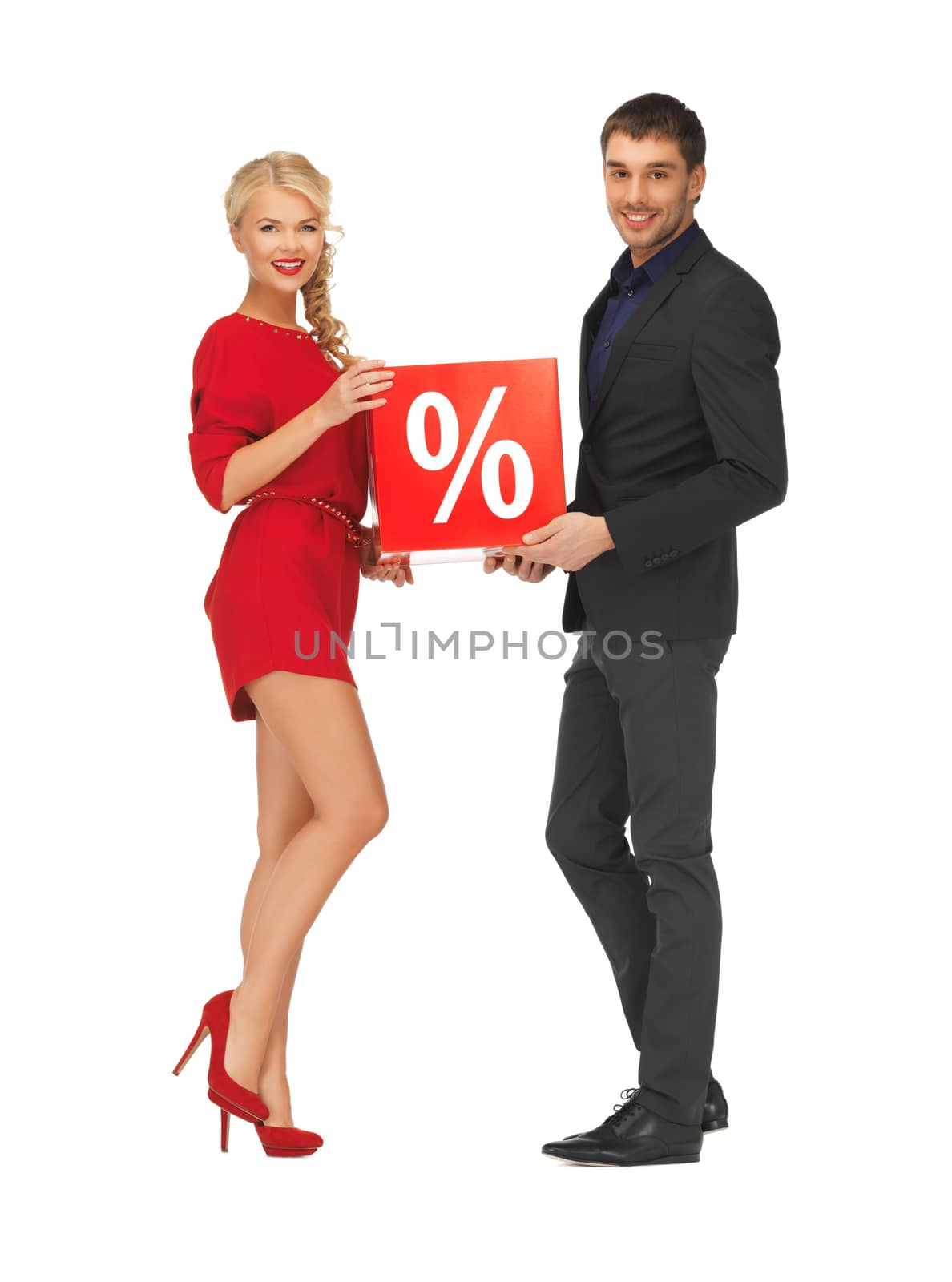 man and woman with percent sign by dolgachov