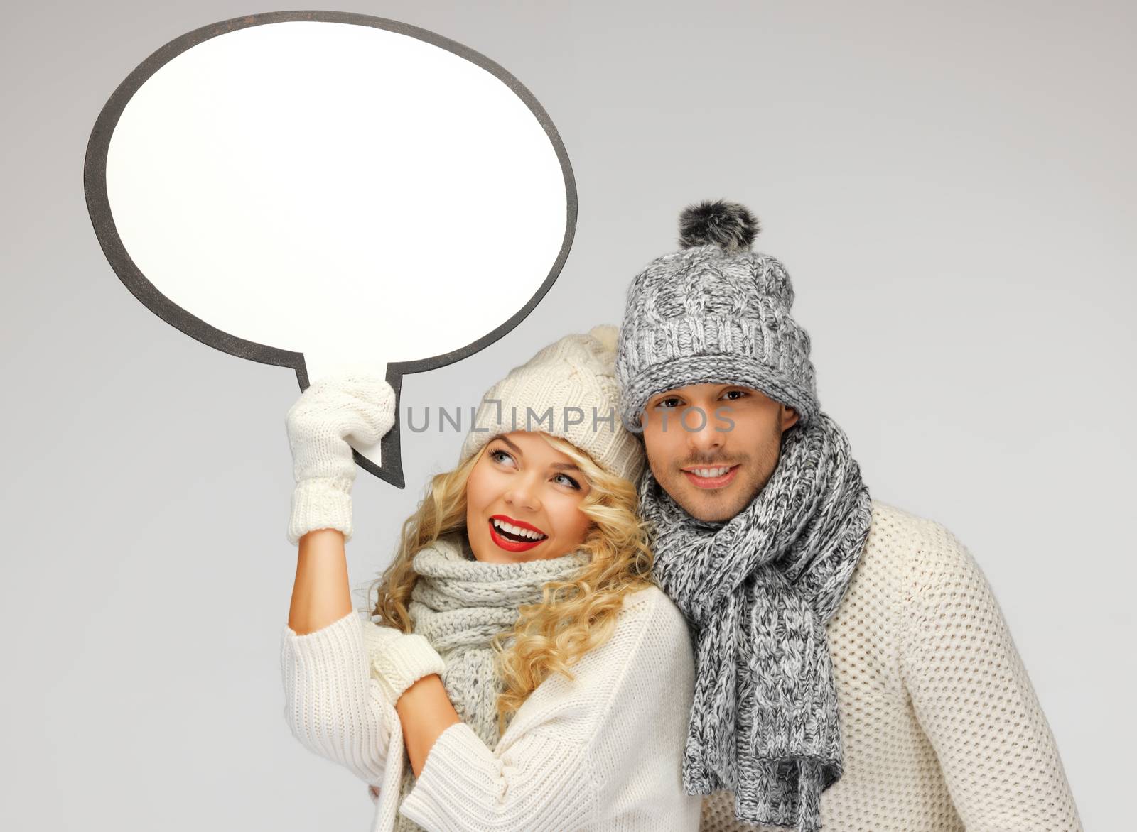 picture of family couple with blank text bubble