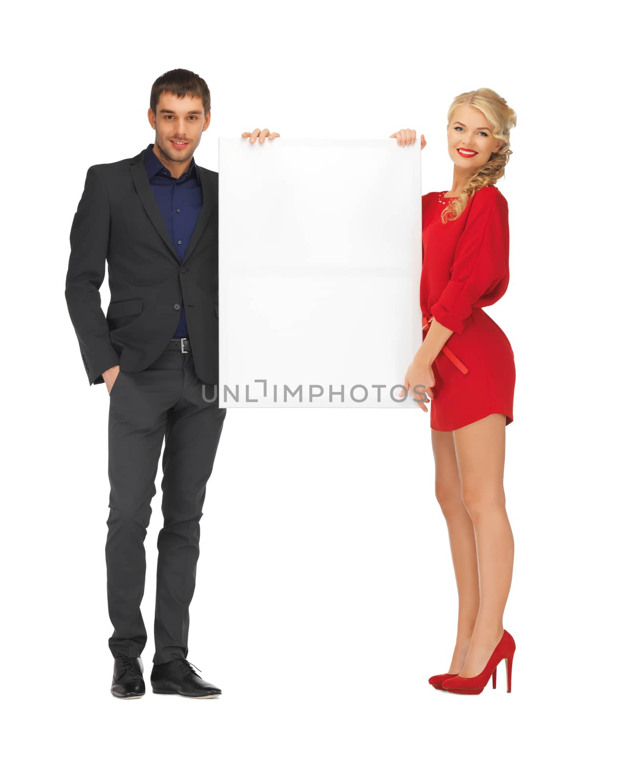 couple holding big blank board by dolgachov