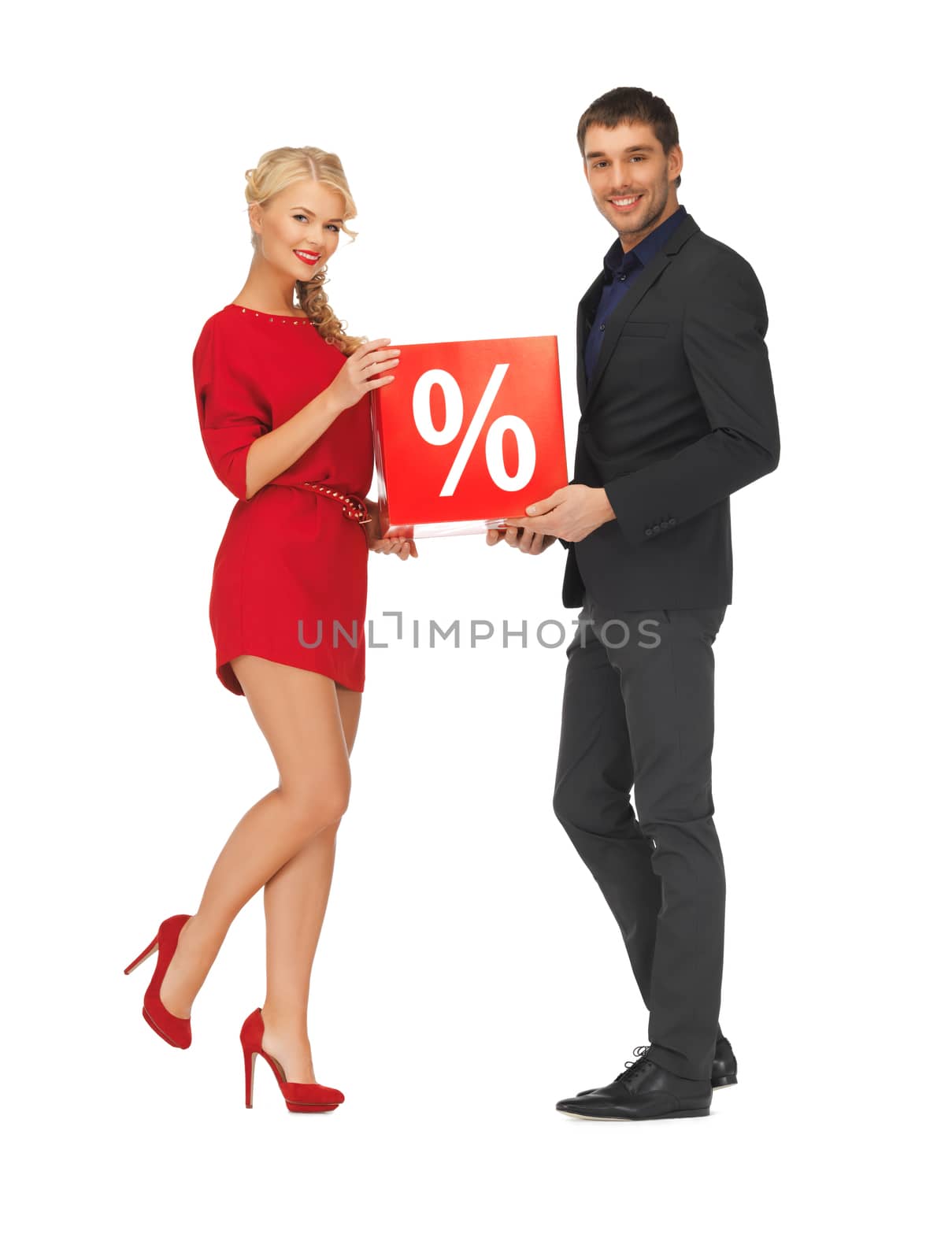 man and woman with percent sign by dolgachov