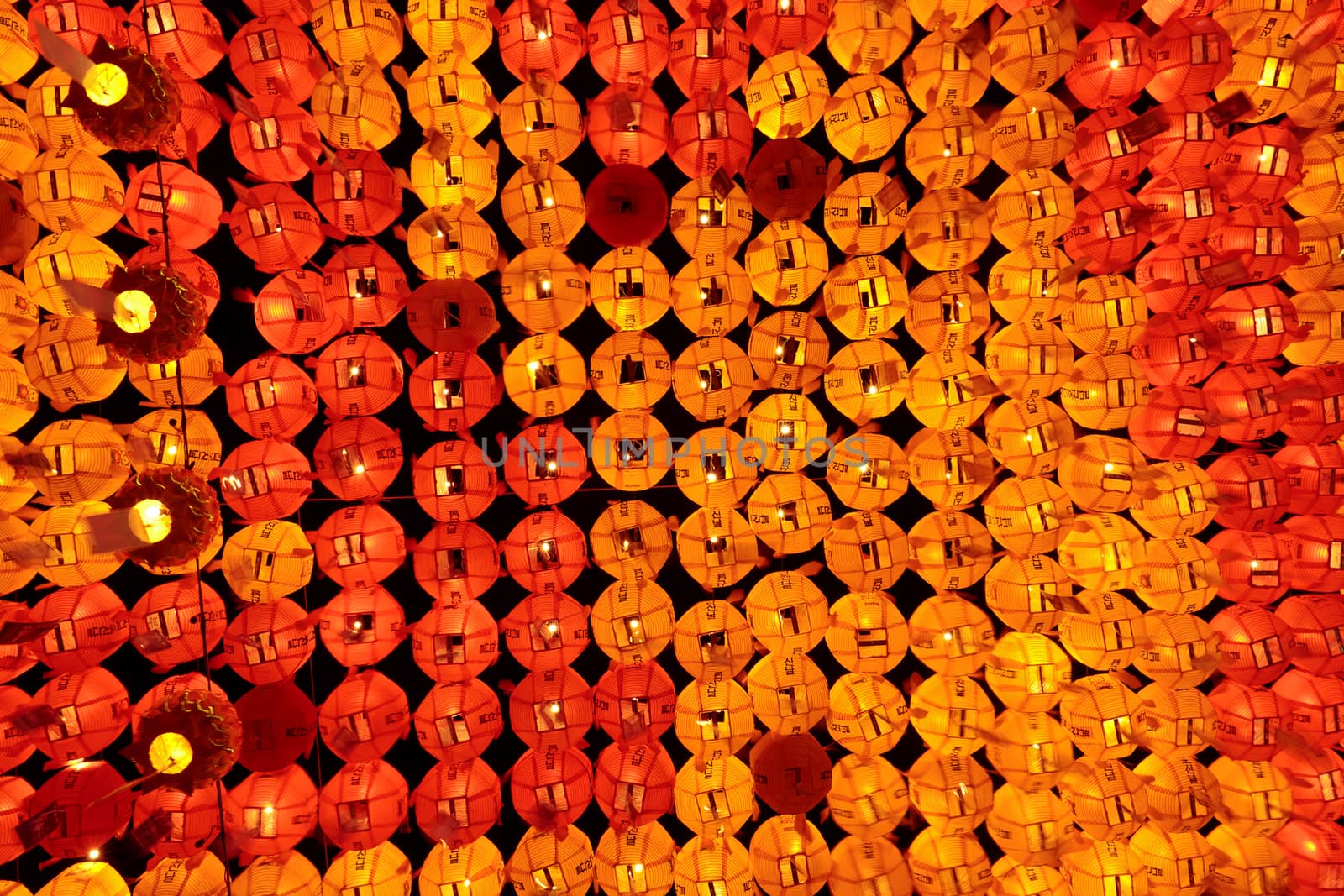Glowing yellow and red lanterns background on Buddha's birthday