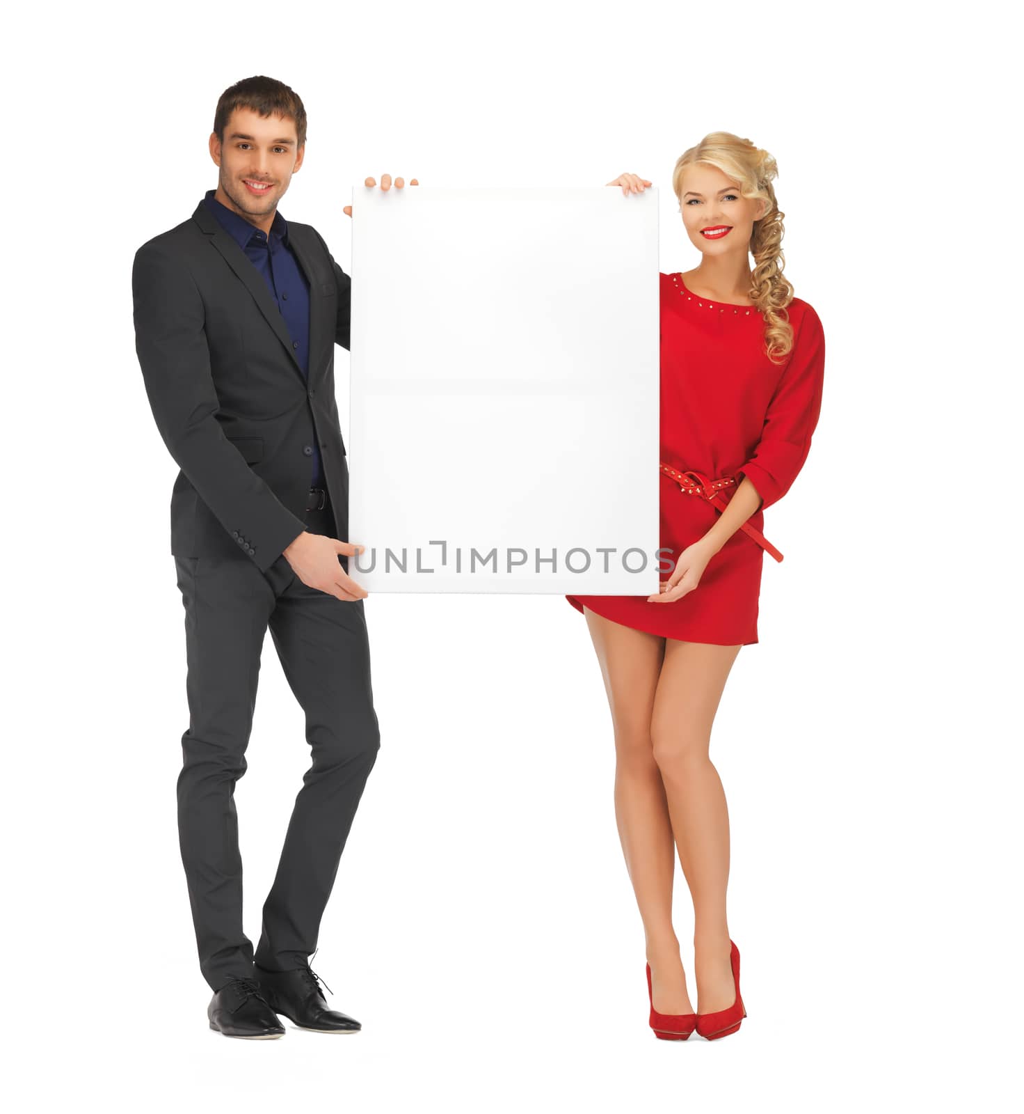 couple holding big blank board by dolgachov