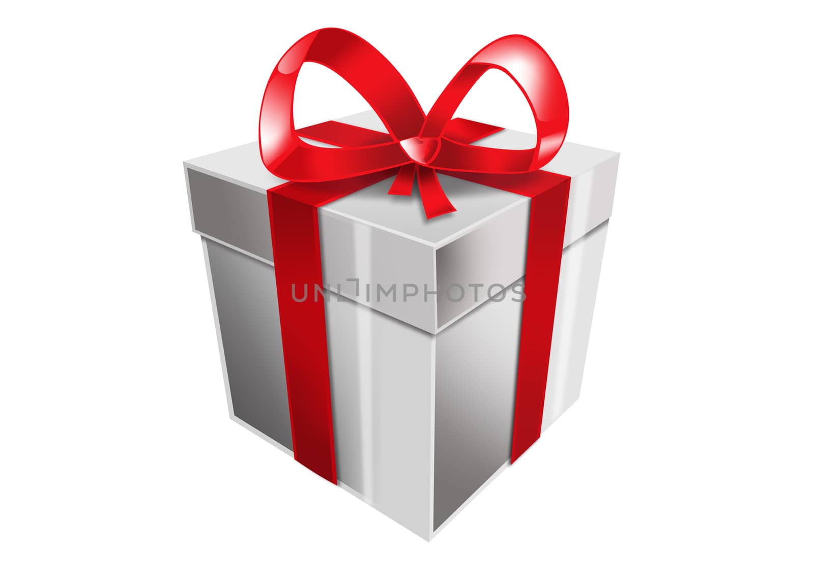 single white gift box with red ribbon by dolgachov