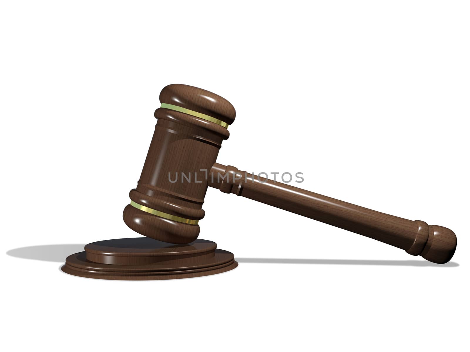 Illustration, wooden gavel to judges on white background