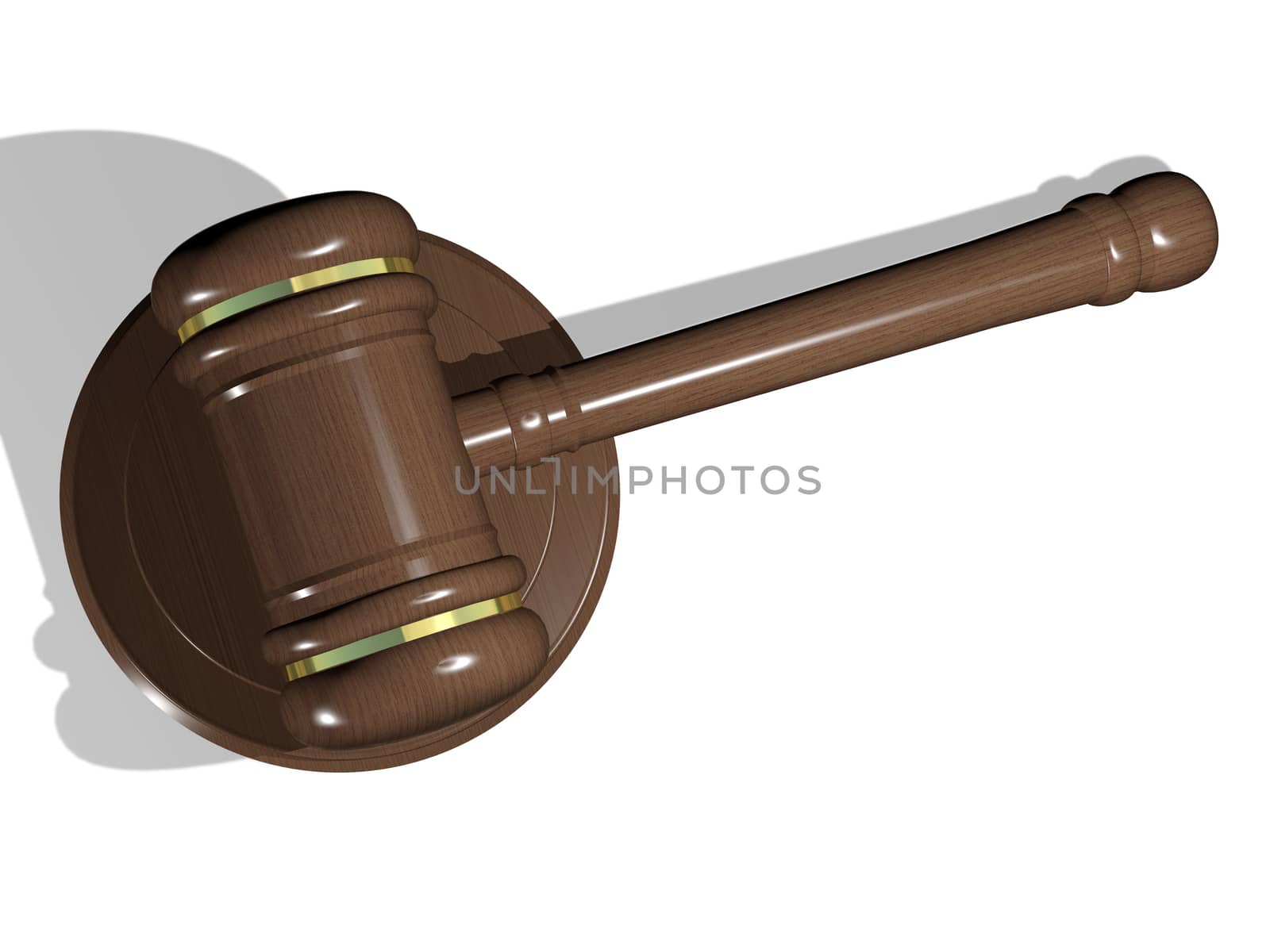 Illustration, wooden gavel to judges on white background