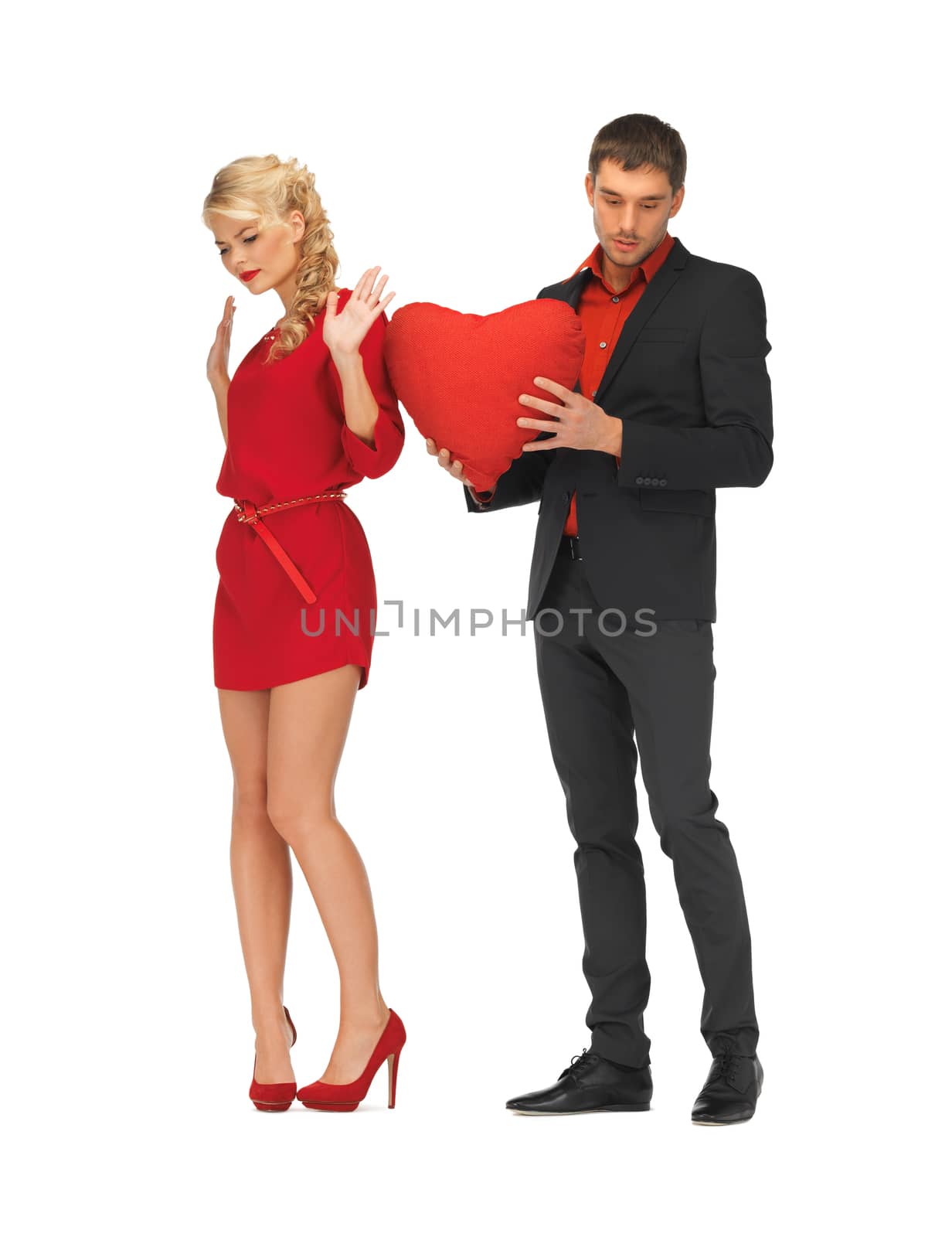 bright picture of beautiful couple holding big heart