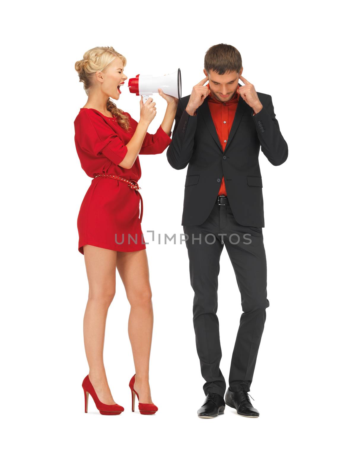 bright picture of beautiful couple with megaphone