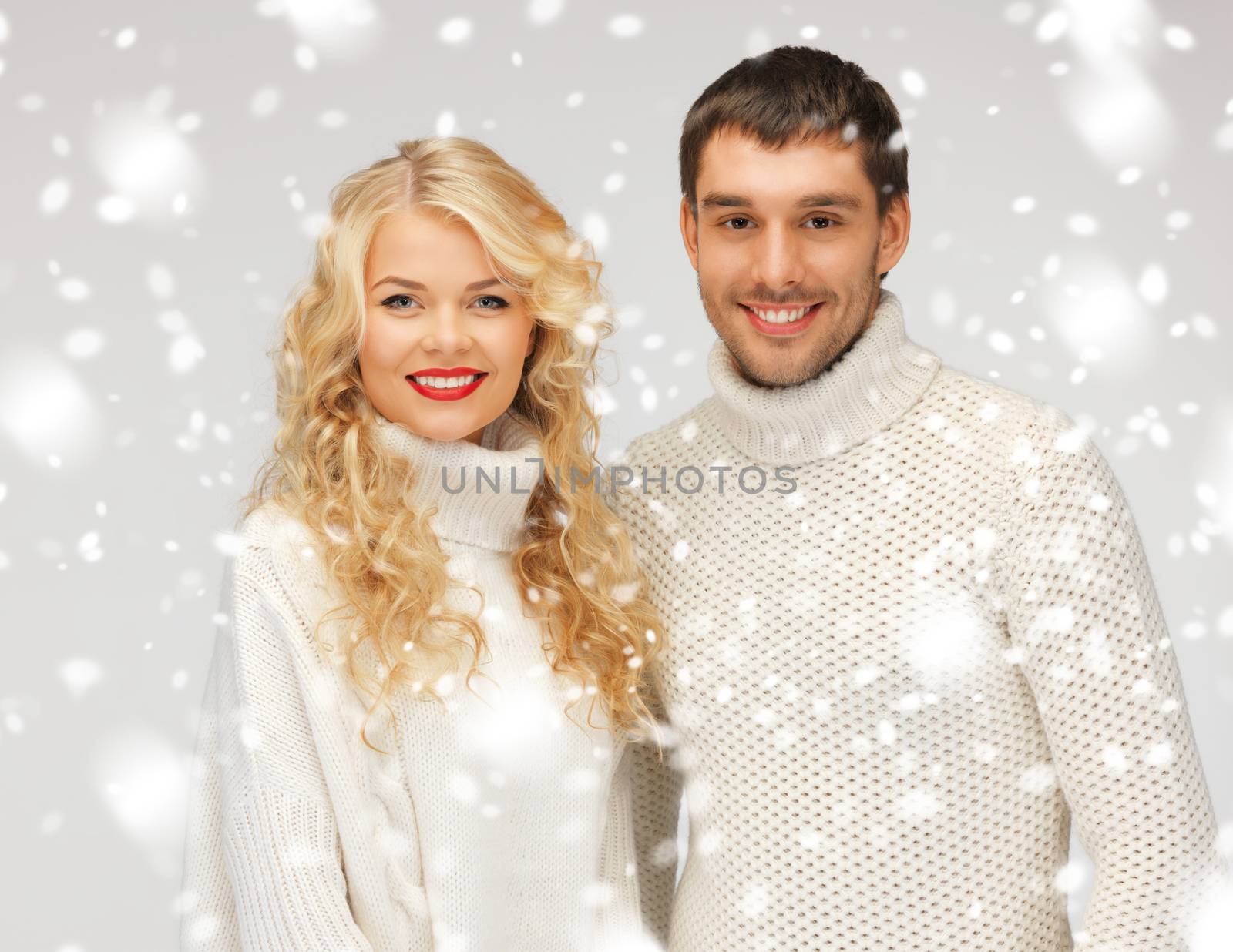 bright picture of family couple in a sweaters