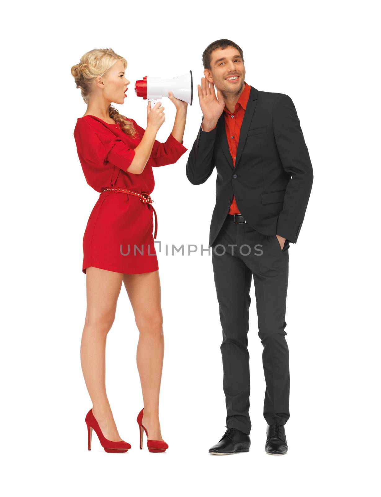 bright picture of beautiful couple with megaphone