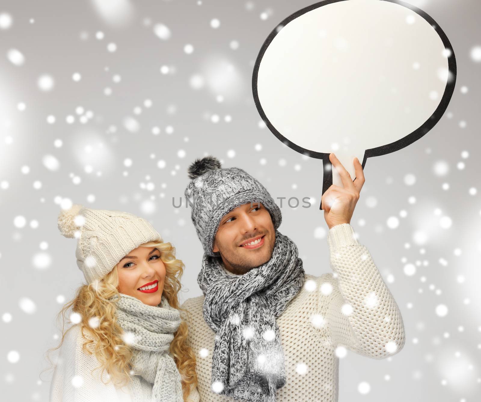 family couple with blank text bubble by dolgachov